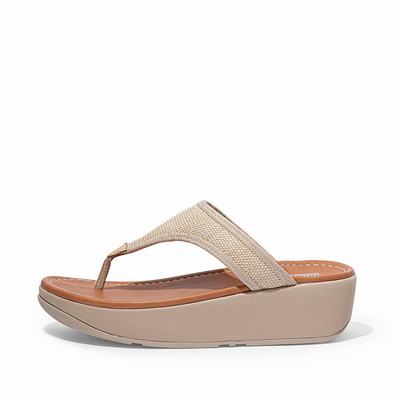 Fitflop Women's LULU Woven Toe-Post Sandals - Beige Brown, BY1407593